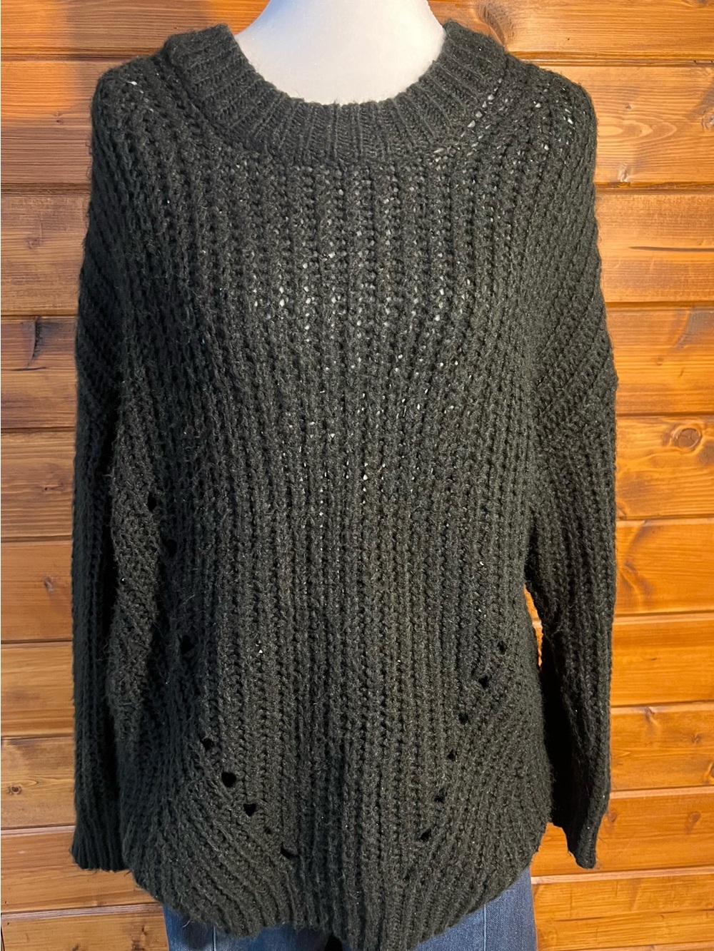 American Eagle Outfitters Black Chunky Crewneck Sweater